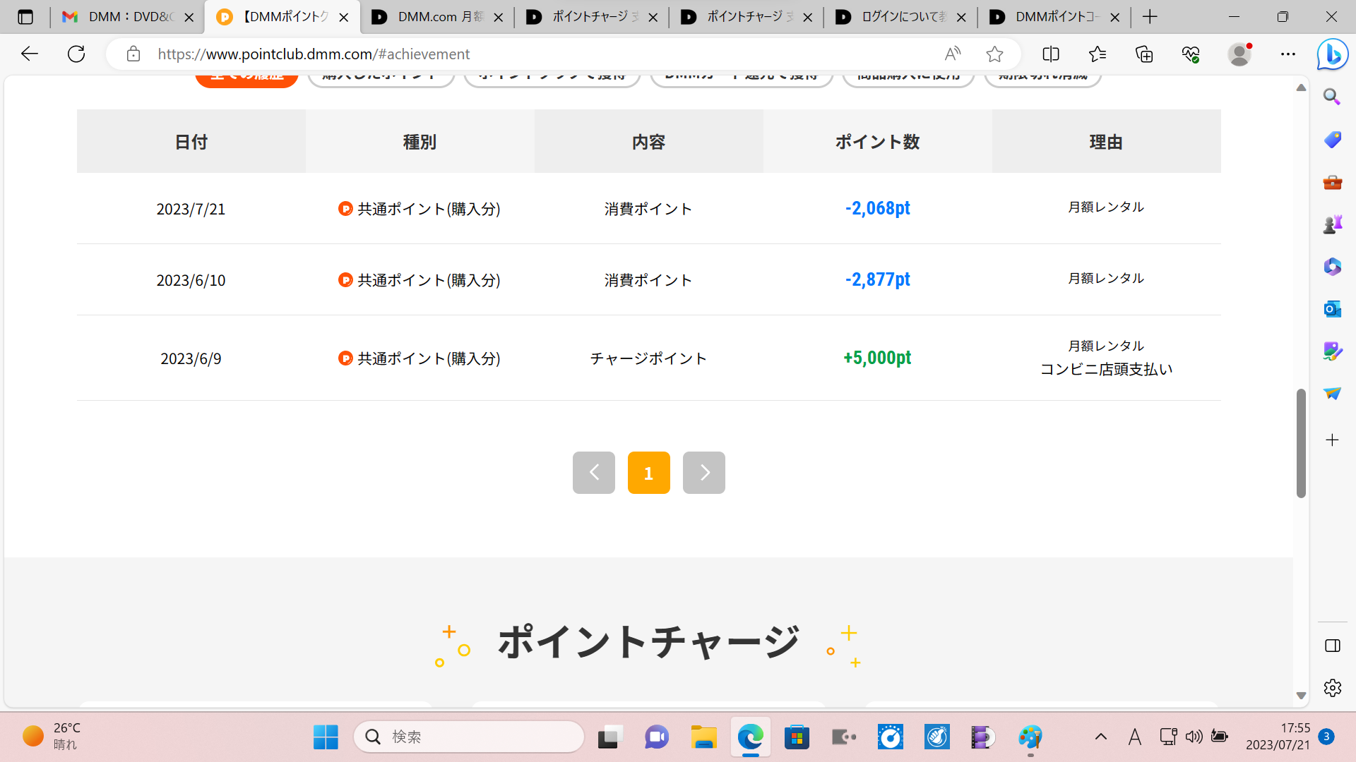 ポイントチャージ5000円分が消えている